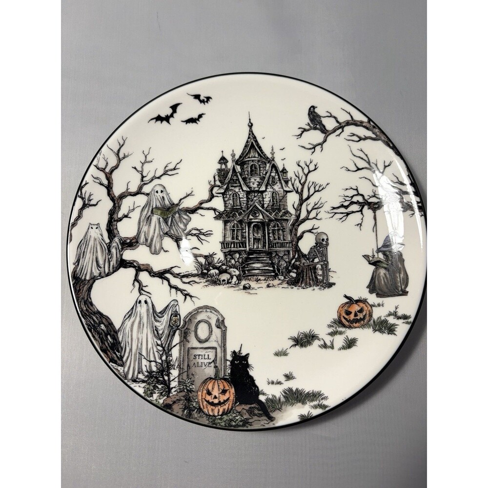 Pottery Barn Midnight Manor Salad Plates 8.25" Set of 4 Stoneware Halloween NEW
